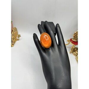 Massive Summer Dome Lucite Ring Cognac Honey Orange Translucent Ring Sz 8